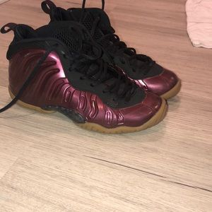 Burgundy foamposite sneakers